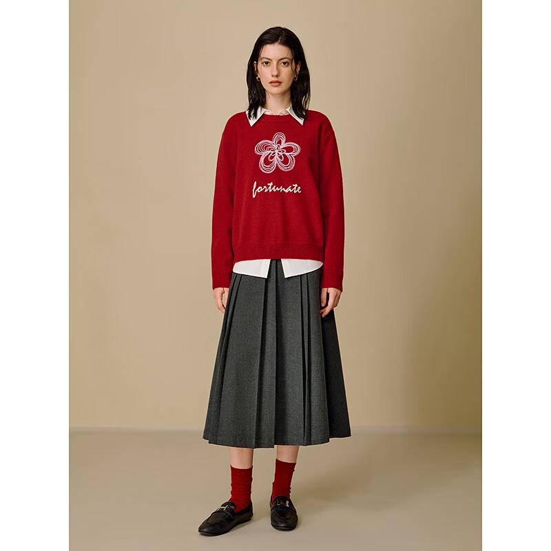 INMAN Women's 2025 Winter Retro Red Velvet-Feel Pullover Sweater