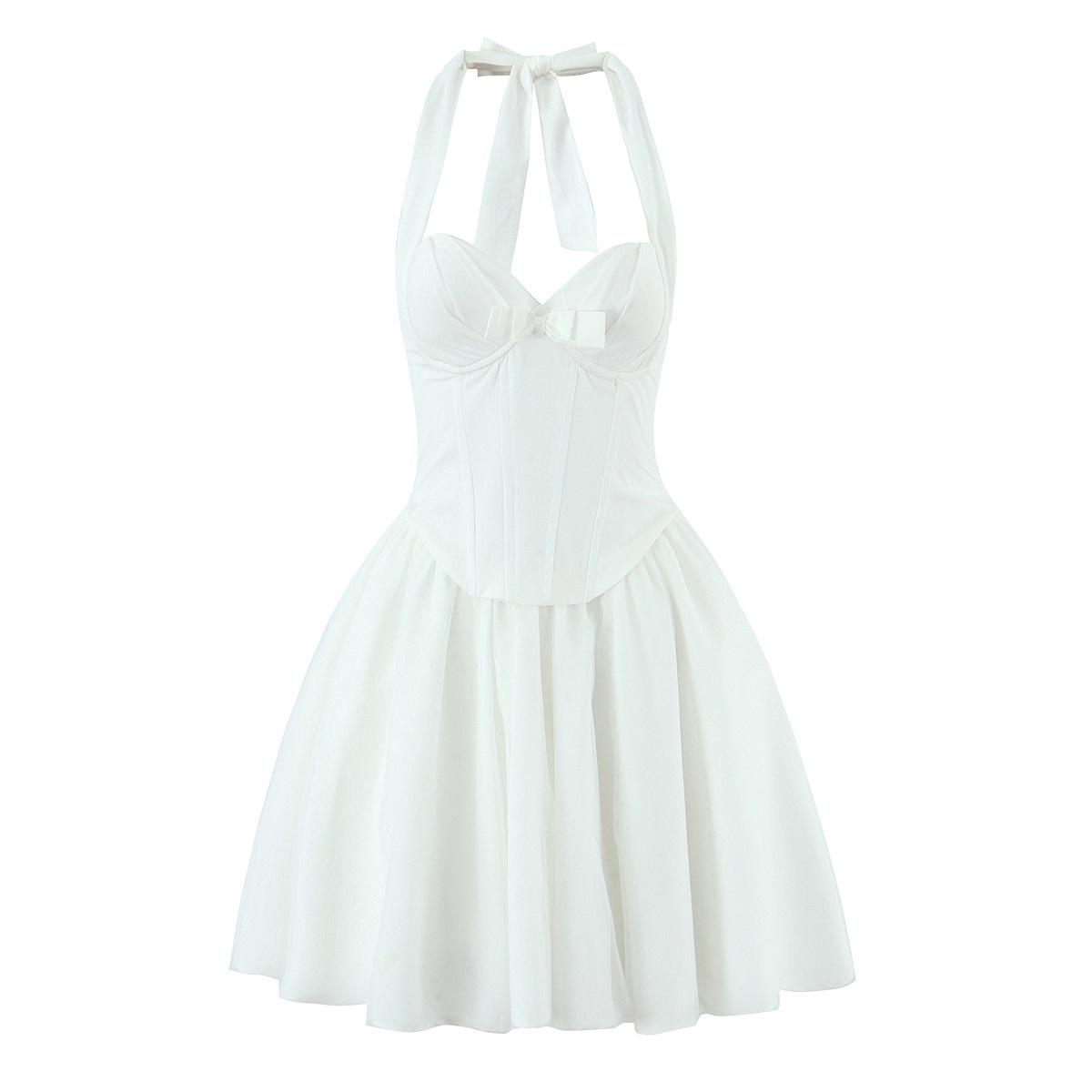

2025 Chic Sweetheart Halterneck Sleeveless Mini Dress Small білий
