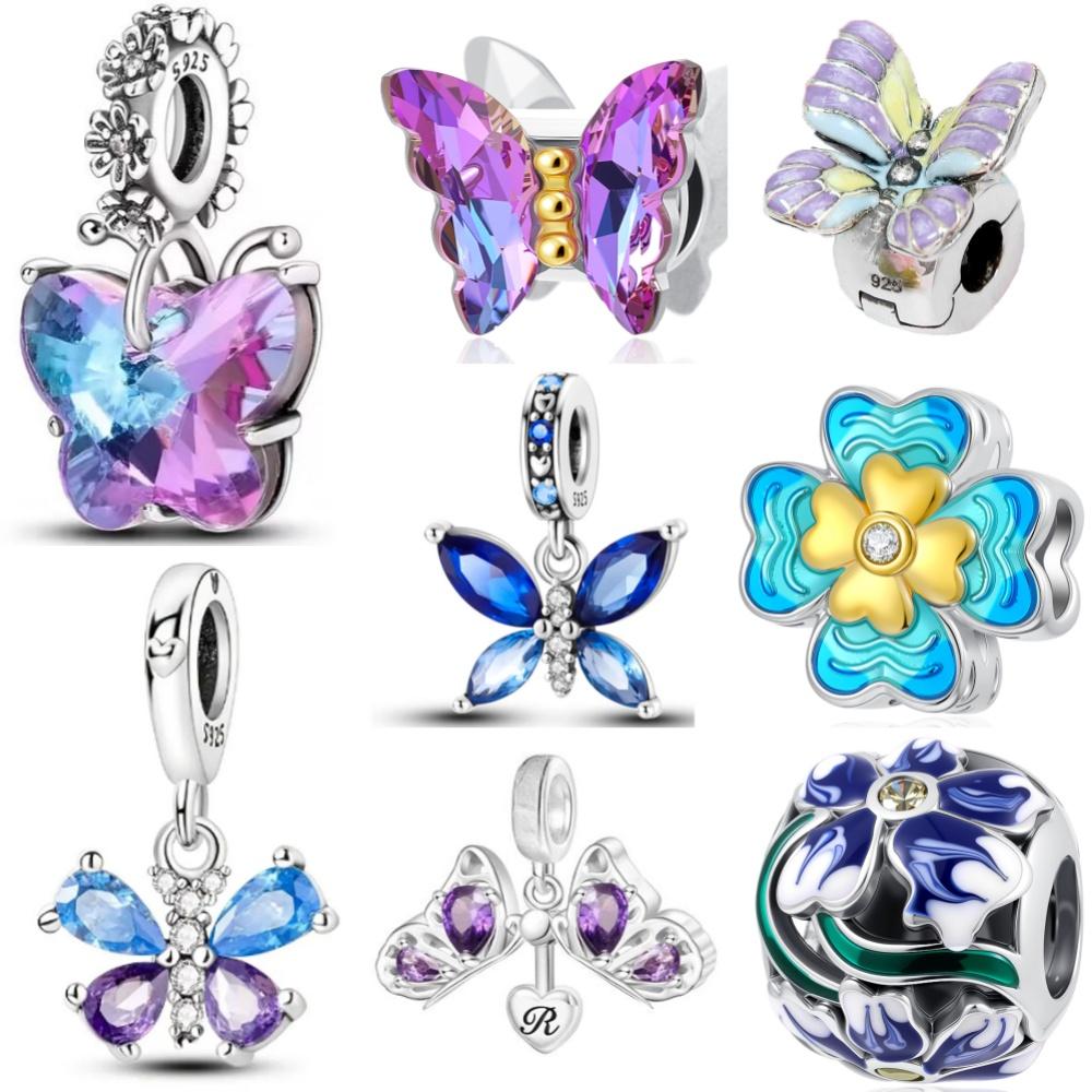 Schöner Schmetterlingsperlen-Clip, Glühwürmchen-Nachtlicht-Anhänger 925 Silber Passend für Originalarmband DIY-Zubehör Exquisiter Schmuck