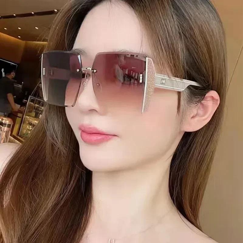 New Frameless Vintage Square Sunglasses Woman Shiny Gradient Mirror Sun Glasses Female Retro Fashion Rimless