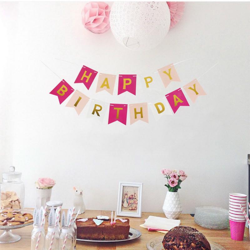1 Set Happy Birthday Golden Foil Letters Bunting Hanging Garlands String Flags Party Decor