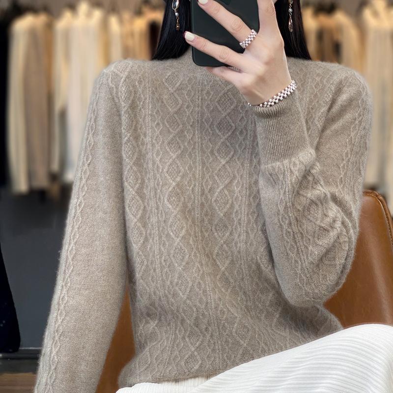 Half Turtleneck Women's Cardigan Autumn and Winter New Three-dimensional Twisted Flower Wool Sweater Versatile Warm Bottom Sweater Sweater