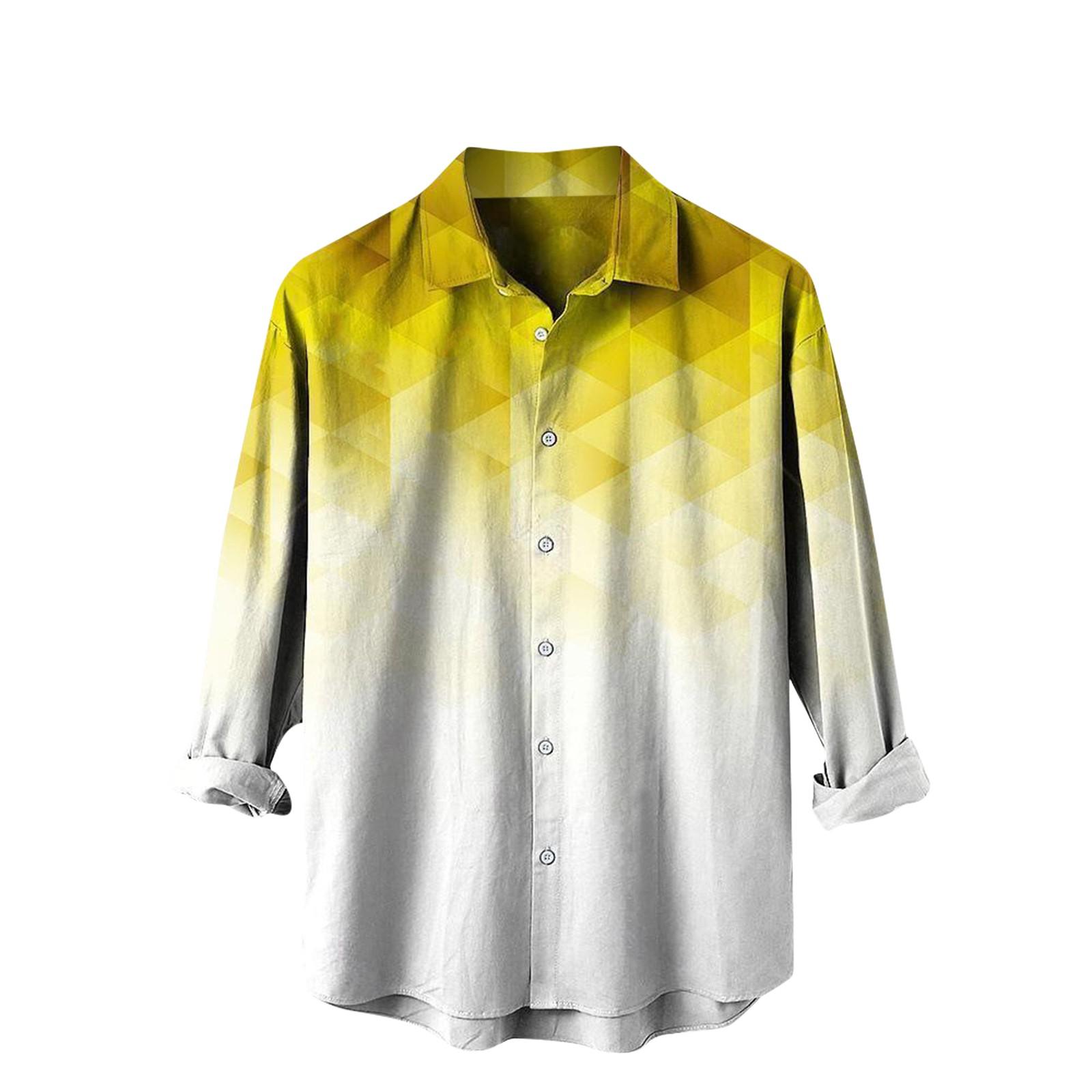 

Мужская весенне-летняя повседневная мужская рубашка с градиентным узором и гавайским лацканом с длинным рукавом, мужской топ XXXXXL жёлтый