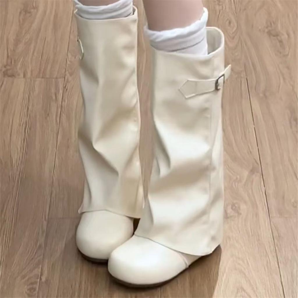 Popular round head solid color with skirt versatile Martin boots niche design temperament elegant boots women