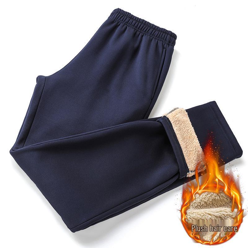 

Winter Velvet Thickened School Uniform Pants with Two Stripes - Dark Blue with White Edge for High School Students 180
