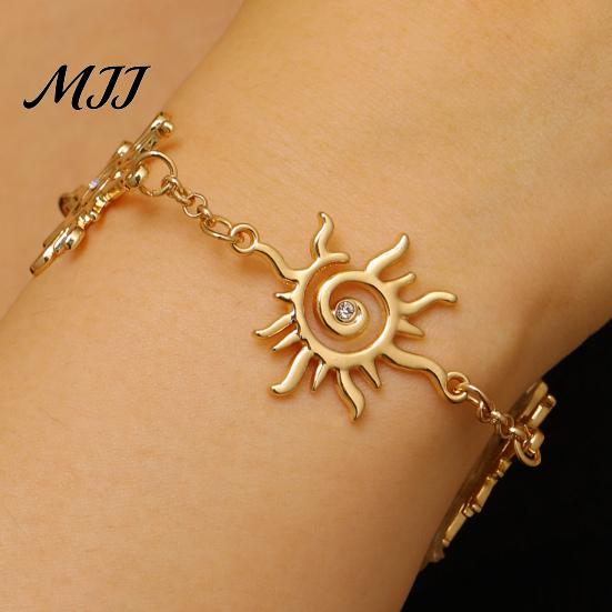 Retro Bohemian Earrings Bracelet Double Sun Spiral Pendant Ethnic Style Micro-Paved Cubic Zirconia Inlaid Shape Drop Jewelry Gift