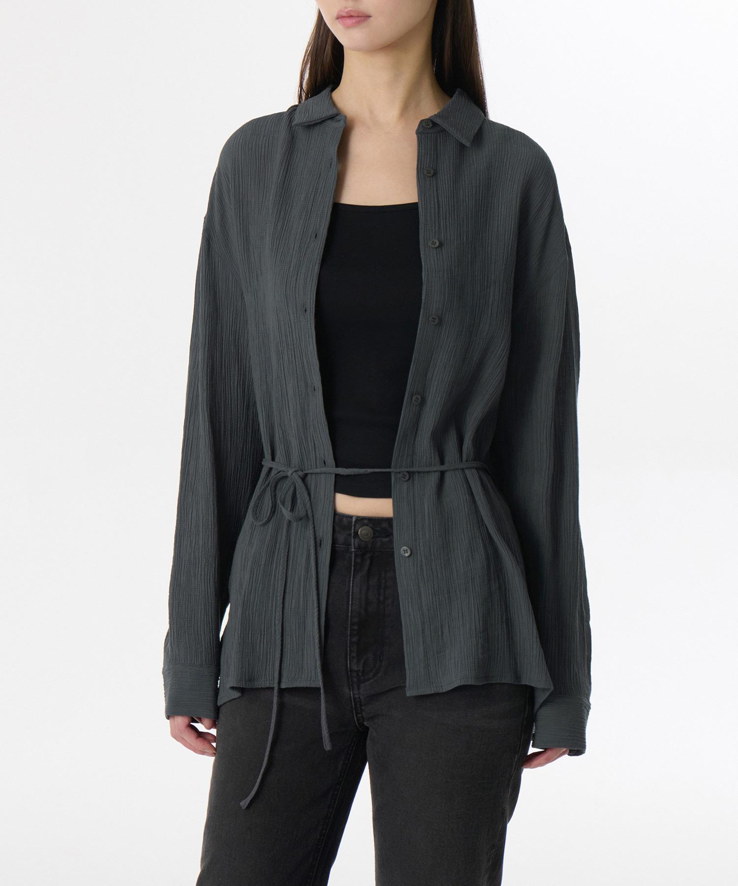 Musinsa Standard Woman Women S Oversized Sheer Crinkle Shirt [Dark Grey] Dark Gray/L