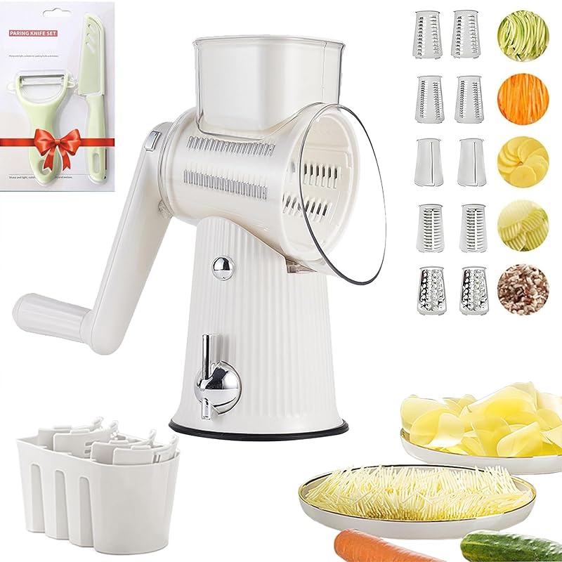 5 In 1 Rotary Cheese Grater Vegetable Slicer for Kitchen, Potato Ricer Microplane, Carrot Shredder Tool-Food Shredders with 5 Sets Interchangeable