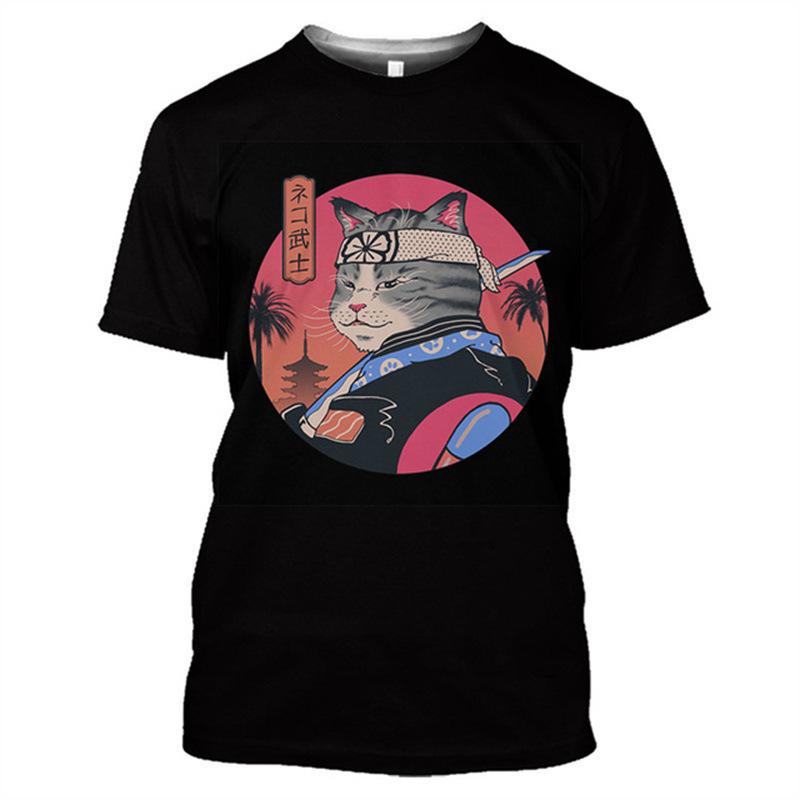 Summer T-shirt Men Cool Street Fashion Casual Men's Cat Print 3D Print T-shirt Street Casual Top