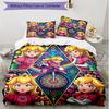 3pcs Duvet Cover Set (1*Duvet Cover + 2*Pillowcase, Without Core), Princess Peach Toadstool Print Soft All‑Season Bedding Set, Home Bedroom Decor Gift