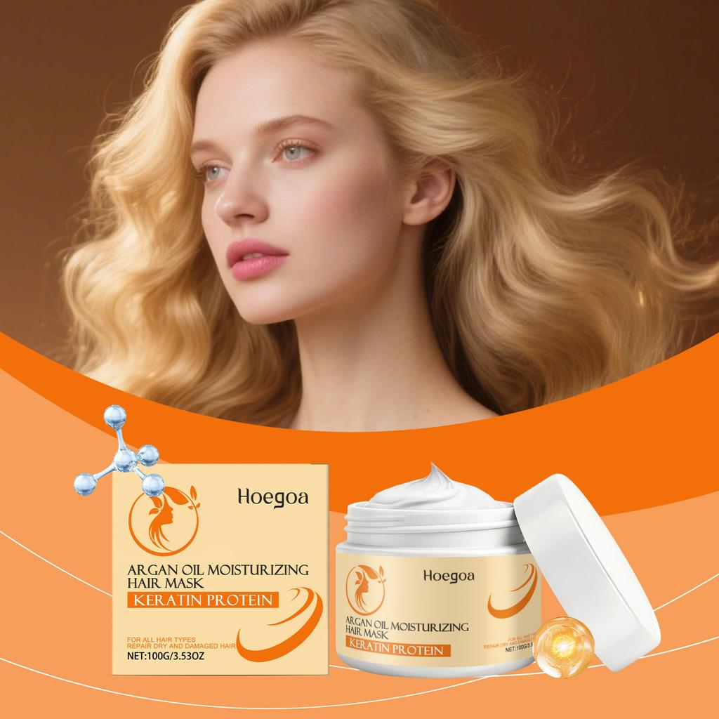 HOEGOA Maschera per Capelli all'Olio di Argan Idratante Nutriente Lisciante Lucentezza Naturale Cura dei Capelli 100ml