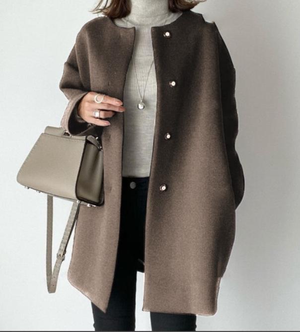 Women's High-Quality Japanese Style Wool Coat - 2024 Autumn/Winter, Solid Color, Long, Straight, Loose Fit