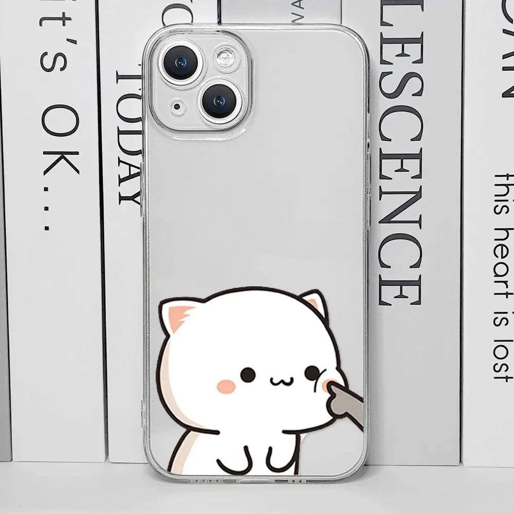 Funny Cartoon Heart Cat Paired Couple Phone Case for IPhone 11 12 13 16 15 Pro Max Mini X XS 7 8 14 Plus SE2 Clear Lovers Covers