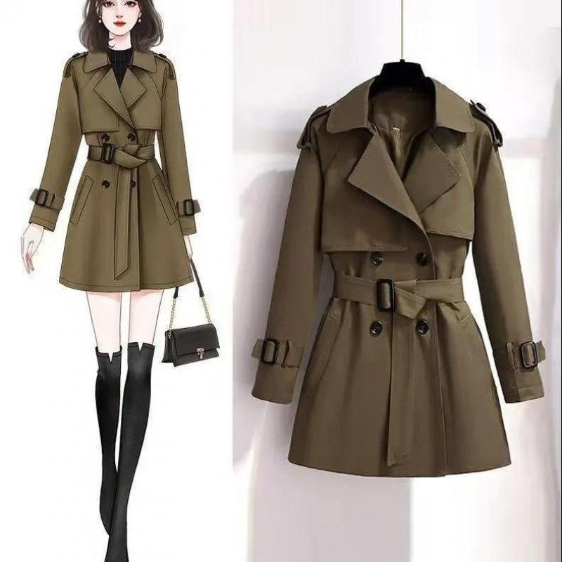 Petite Mid-Length Women's British-Style Trench Coat - Slimming Workwear for Spring & Autumn 2024