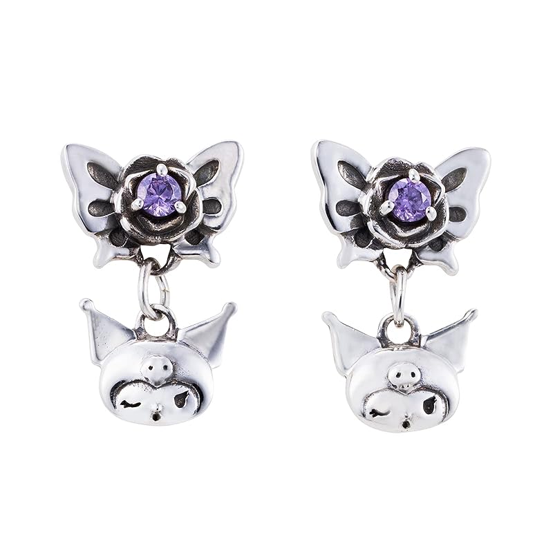 

[ white clover ] Kuromi KUROMI earrings for both ears set of 2 sanrio characters butterfly rose skull sway wink silver 925 cubic zirconia silicone