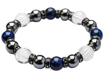 Kyojudo Natursteinarmband mit Hämatit und vier blauen, weißen, zinnoberroten und schwarzen Schildpatt-Lapislazuli-Göttern, Geburtssteinen Drache, Tiger, Vogel, (Lapis