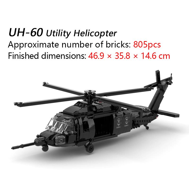

805 деталей MOC Вертоліт UH-60 Black Hawk - Великий військовий літальний апарат, Конструктор для дітей та Подарунок