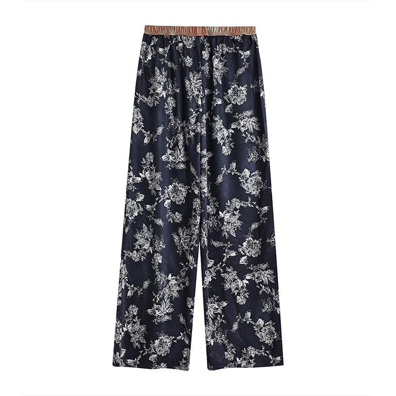 2026 Spring Women's Ink Wash Wide-Leg Drawstring Pants - Retro, Elastic Waist, Casual Loose Fit