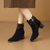 Metal Collision Avoidance Square Toe Fashion Booties Fall New Suede Side Zip Non-Slip Heels