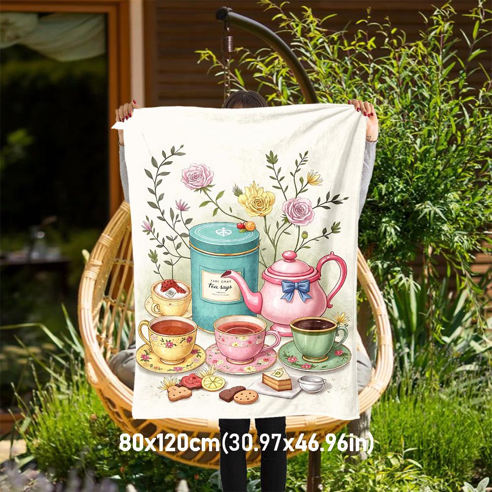 

1pc Tea Time Tea Party Outdoor Flannel Blanket Soft Warm All-Season Throw for Sofa Bed Car Camping Office, Cozy Gift Idea1282S 80x120cm(31x47inch)
