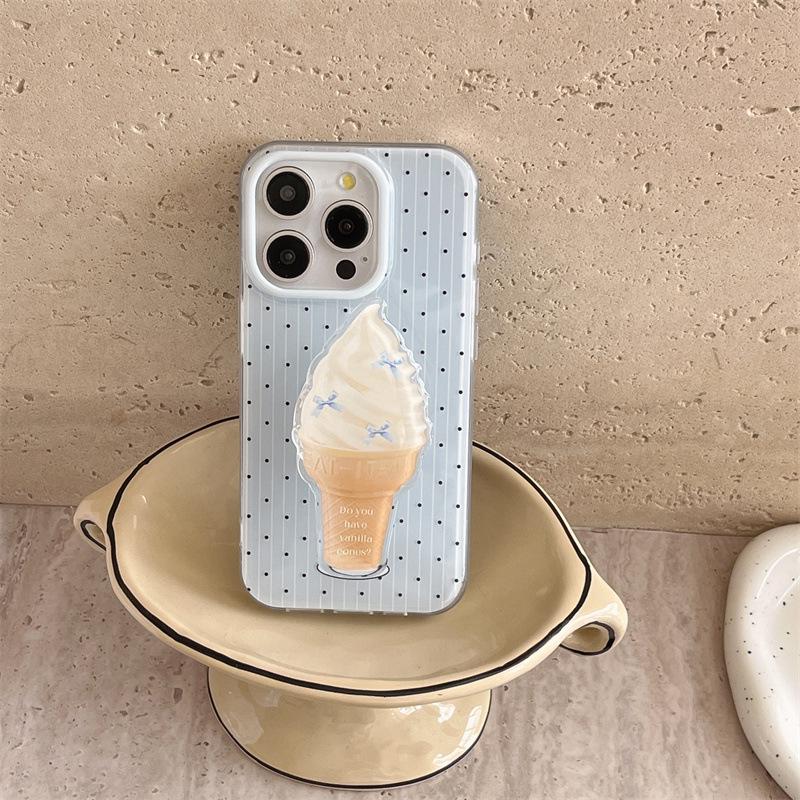 Blue Striped Ice Cream Holder Case for iPhone 15 Pro Max, 14/13/12 - Fresh & Cute
