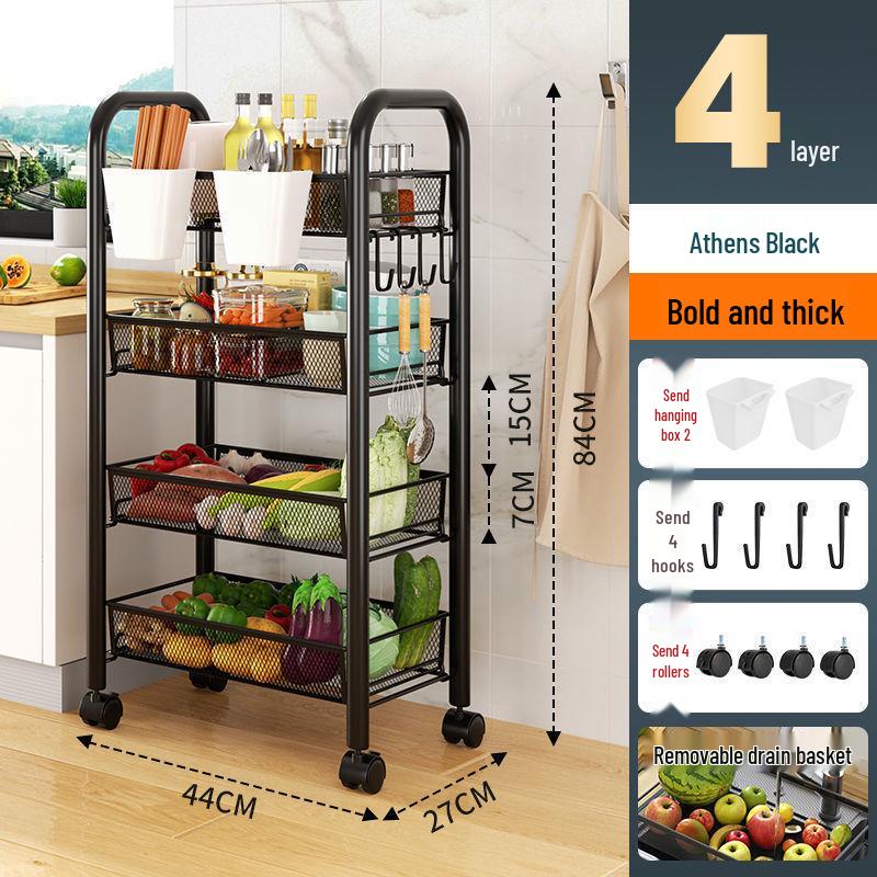 Multi-Layer Movable Kitchen Rack: Floor-Standing Storage Cart for Fruits & Vegetables