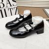 Fashion Spring Autumn Women Double Buckle Mary Janes Shoes Patent Leather Dress Lolita Shoes High Heels Pumps Retro Ladies tabi Shoes