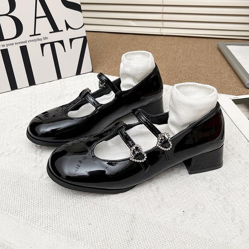 Fashion Spring Autumn Women Double Buckle Mary Janes Shoes Patent Leather Dress Lolita Shoes High Heels Pumps Retro Ladies tabi Shoes