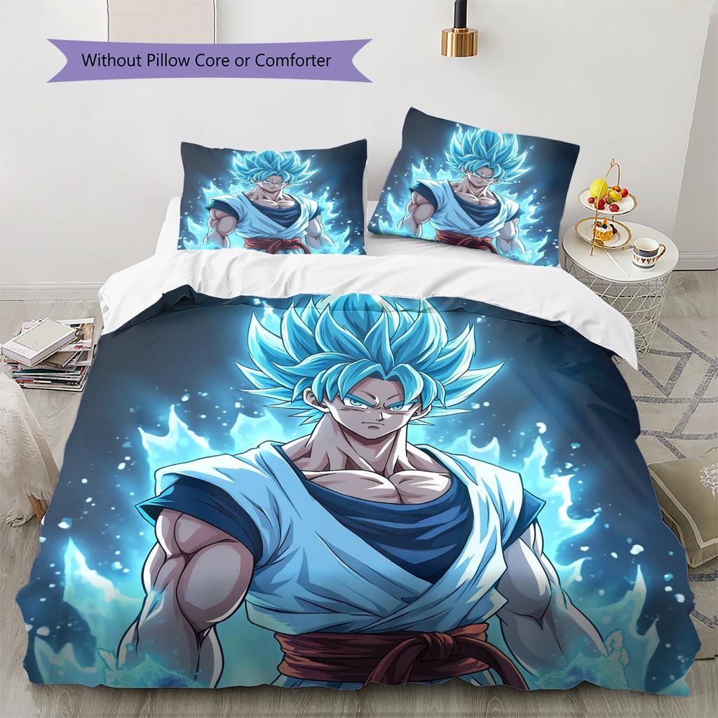 Dragon Ball Son Goku Pattern Bedding Home Decoration Birthday Gift (1 * duvet cover + 2 * pillowcase, without core)