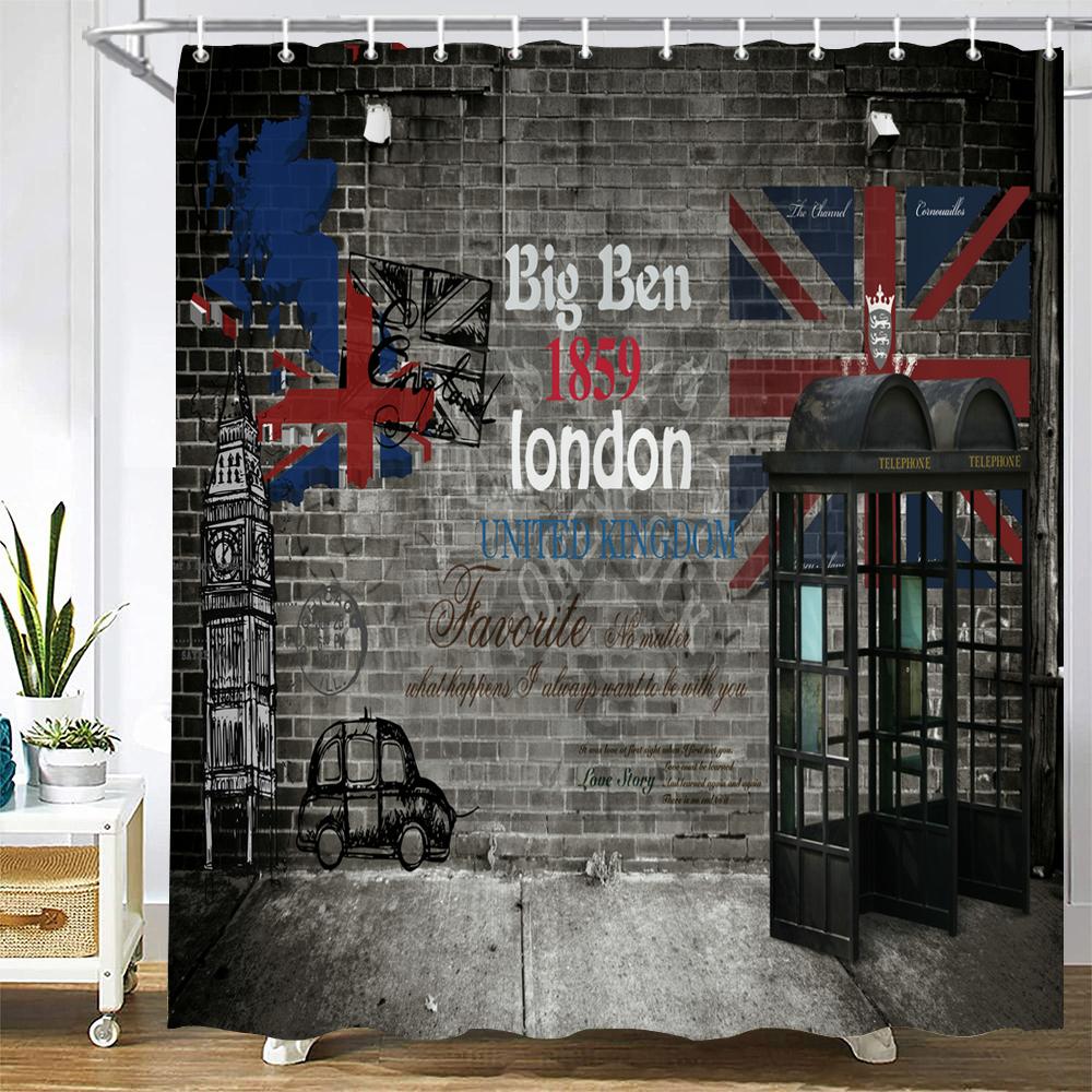 Custom Old Wood Shower Curtain Waterproof Bathroom Polyester Fabric Retro British style Bath Curtains Decor With Hook