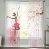 Ballettdanser Jente Rosa Blomst Gjennomsiktige Gardiner Vindusgardiner for Stue Soverom Hjemmeinnredning Kirsebærblomster Chiffongardin