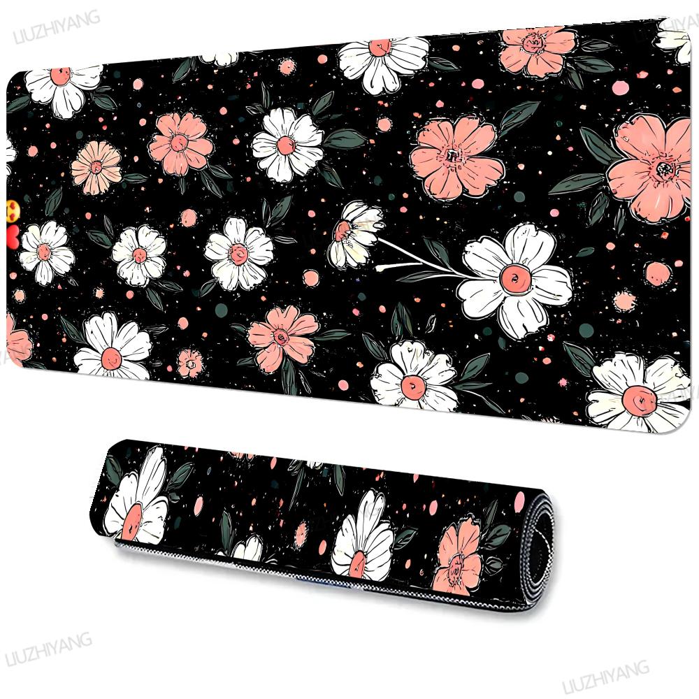 Black Pink Flower monitor Mouse Pad Large Office Game MousePad XXL Gaming Rubber Desk Mat Computer Gamer Kerboard Long Mousepads