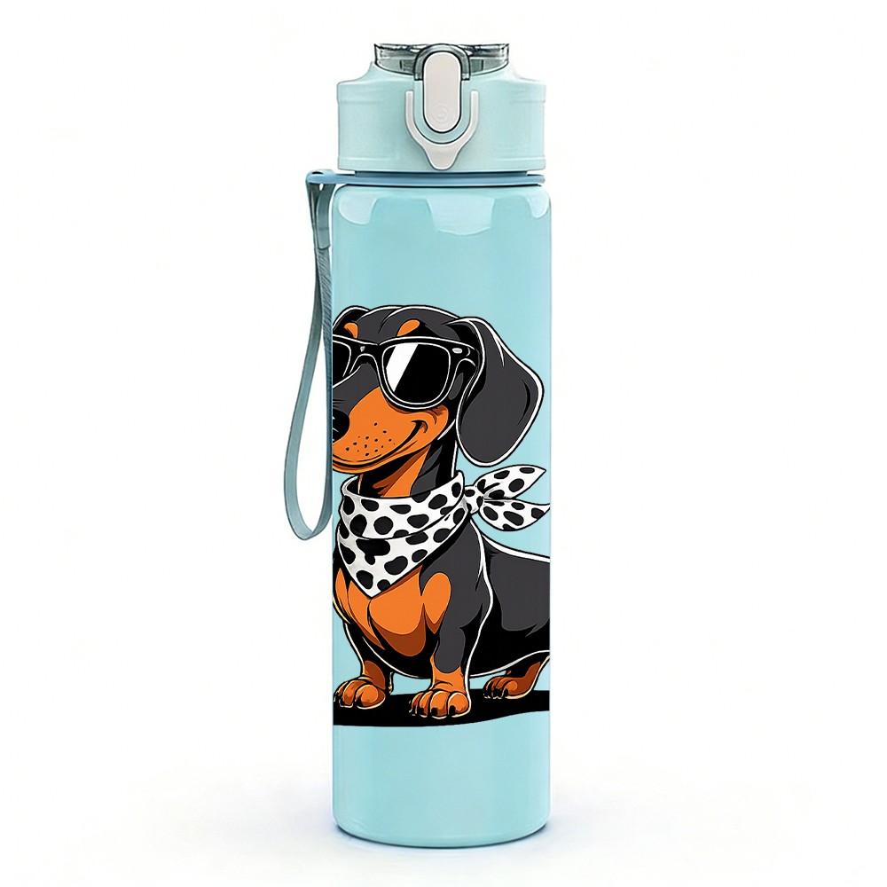 1PC Dachshund Puppy Dog Print 750ml Color Plastic Sports Water Bottle Leakproof Flip Straw Lid Suitable for Sports Office Home Use