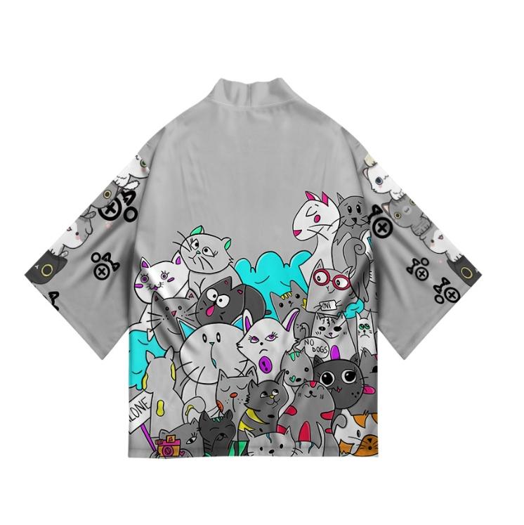 New Women's Cute Kitten Digital Print Summer Seven Sleeve Kimono Cardigan Japanese Kimono