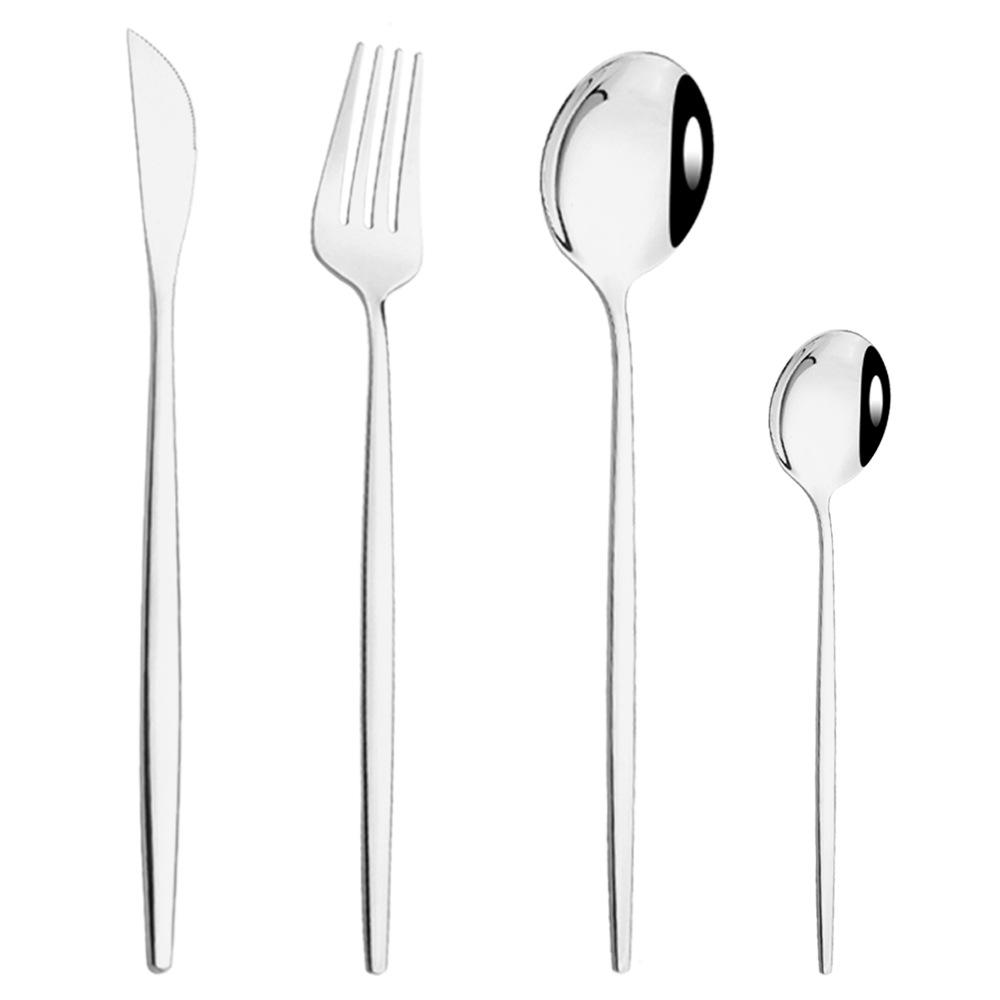 

Набор посуды из 4 предметов из нержавеющей стали, нож для стейка в стиле вестерн и вилка, комбинированная ложка, чайная ложка, кухонный серебряный набор, портативный, практичный, изысканный 1 set серебряный