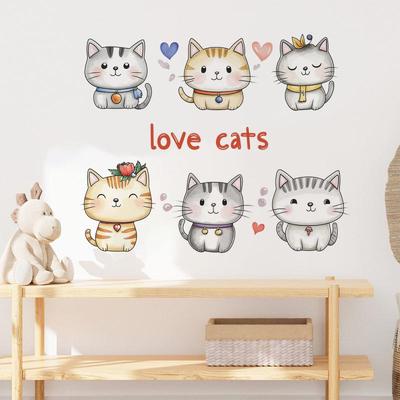 Hand-Painted Cartoon Cat Family Wall Stickers for Kids' Rooms and Nurseries