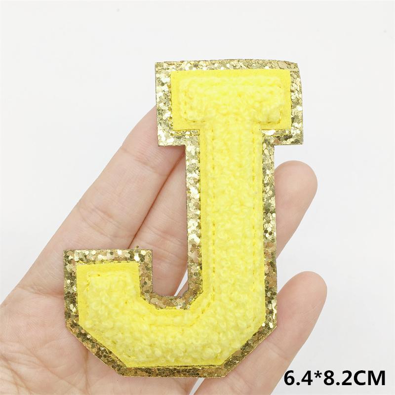 A-Z Big Size Letter Patches For Clothing Yellow Color Iron On Patches On Clothes Sew On Stickers Applications(8Cm)