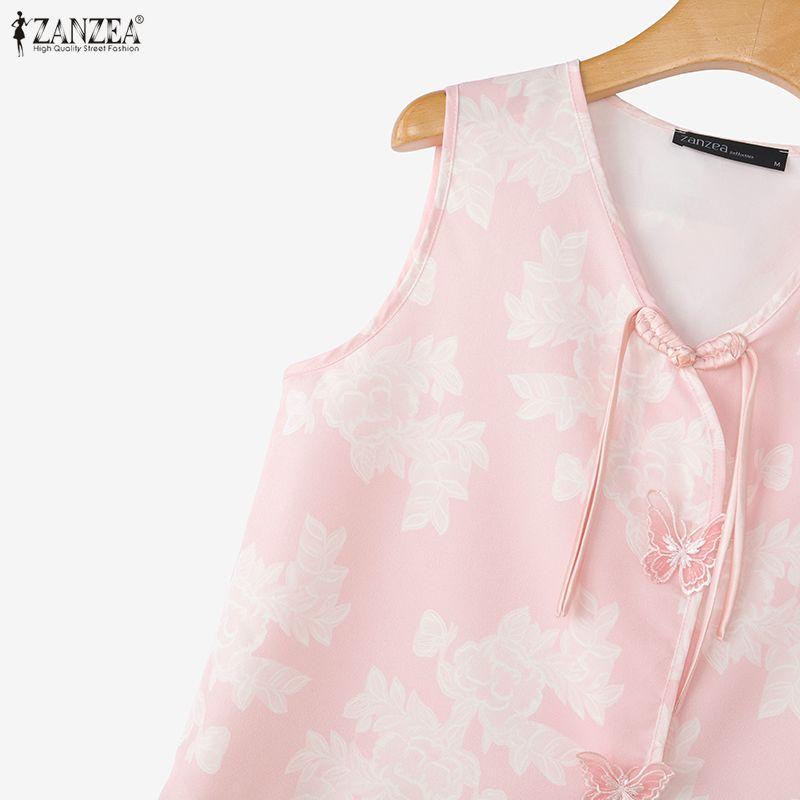 ZANZEA Women Casual V-Neck Summer Loose Sleeveless Print Vest Tops