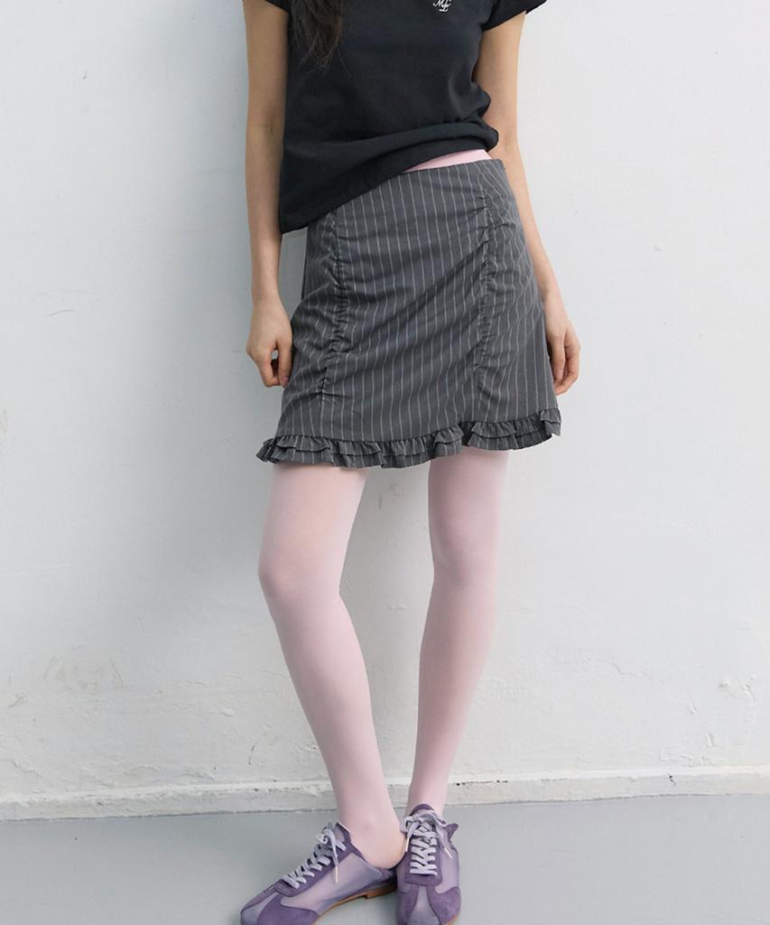 Michikoleondeonkosino Striped Shirred Mini Skirt Charcoal