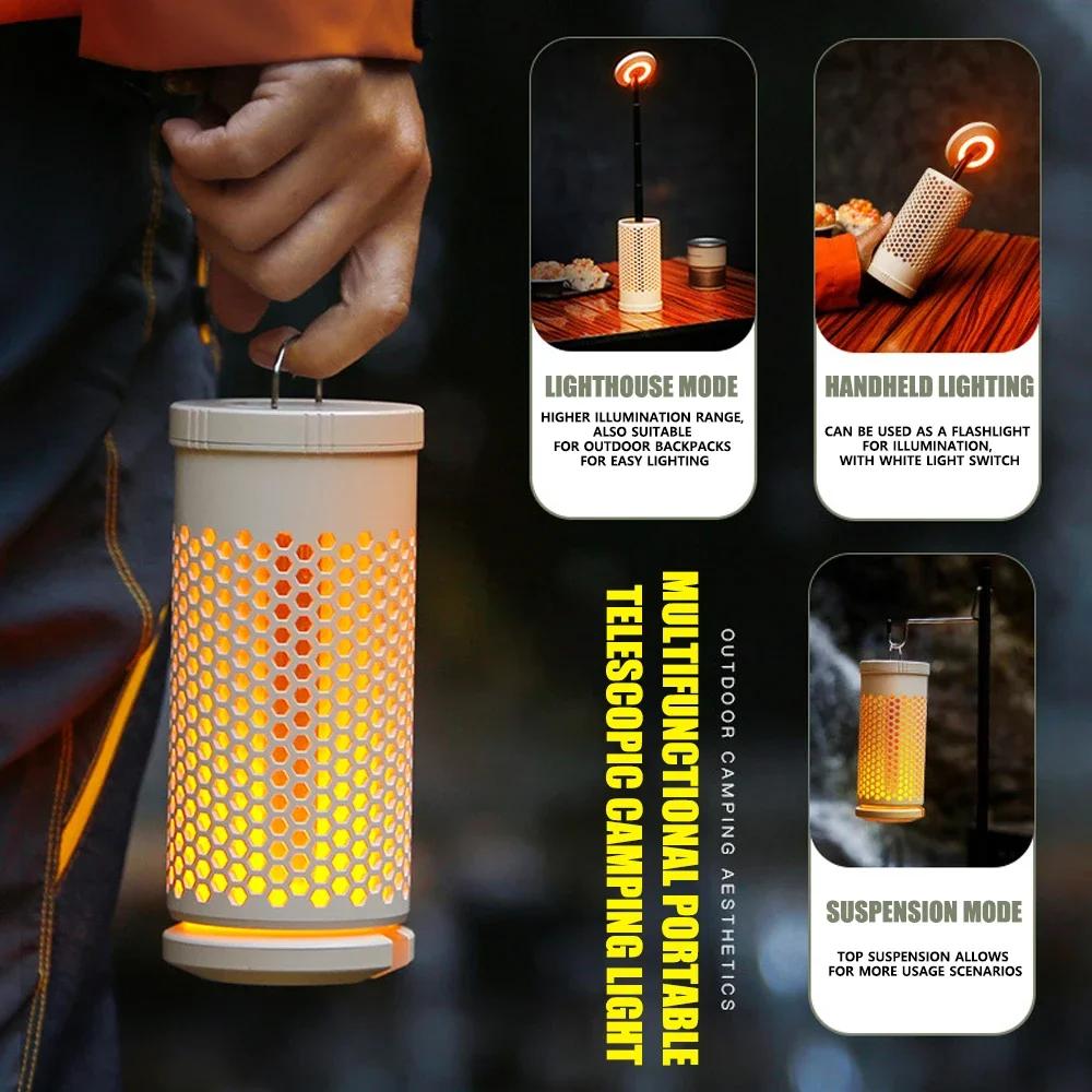 Portable LED Camping Light USB Rechargeable Lamp Dual Color 4 Mode Ambient Fill Light Outdoor Hanging Camping Lantern Tent Lamp