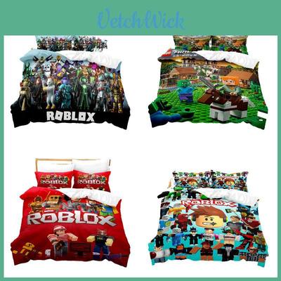 Cartoon Roblox Minecraft Digital Print Bedding Set High-quality Cartoon Style White Color