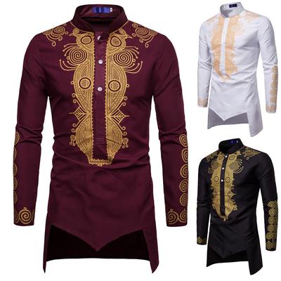 Mannen halflange T-shirt Vintage print lange mouw moslim shirt man casual tee mode tops plus maat