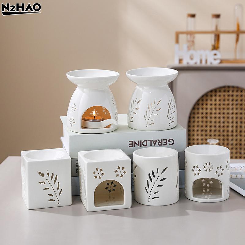 White Ceramic Incense Burner Candle Essential Oil Aromatherapy Diffuser Hollow Heating Stove Middle East Home Decor Ornament