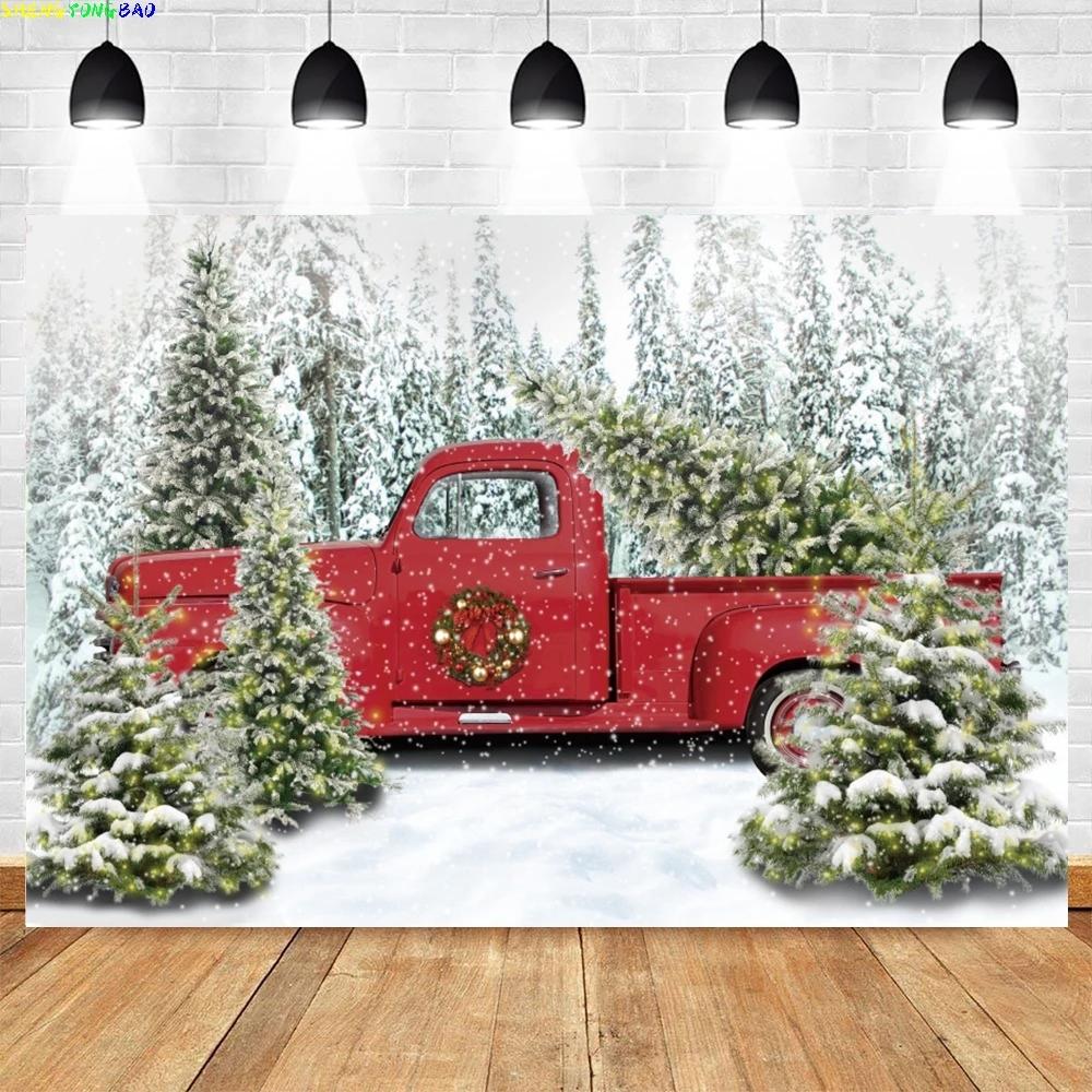 Christmas Backdrop for Photography Xmas Tree Winter Snow Forest Snowflake Natural Scene Baby Portrait Photo Background Studio