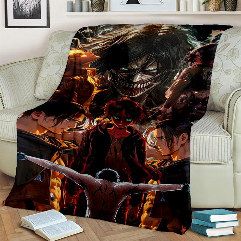 3D Cartoon Attack on Titan Eren Mikasa Anime Blanket,Soft Throw Blanket for Home Bedroom Bed Sofa Travel Picnic Cover Kids Gift