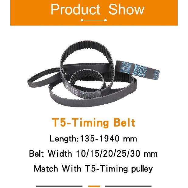 Transmission Belts T5-940/980/990/1000/1020/1050/1100/1200/1215/1250 Closed Loop Rubber Synchronous Belt Width 10/15/20/25/30 Mm