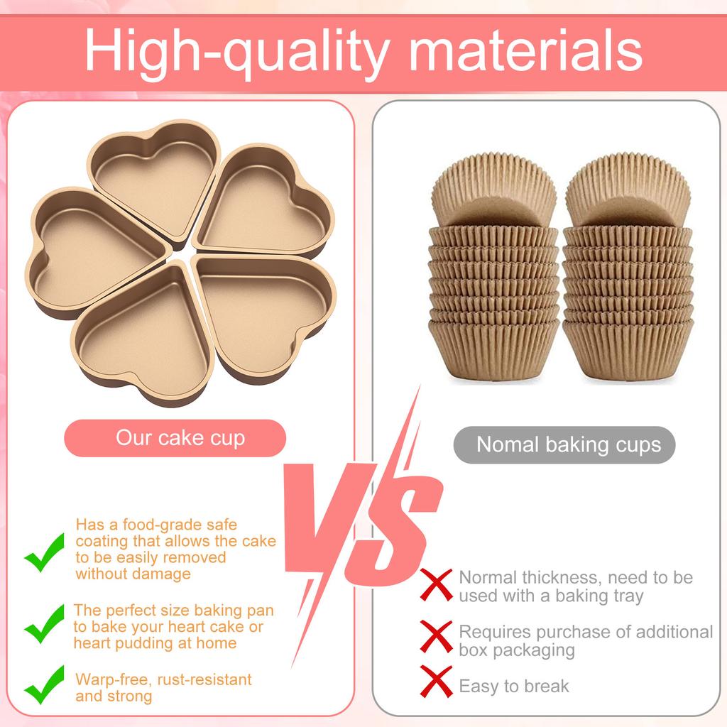 5Pcs Mini Cake Mould Heart Shaped Cake Pan Non-Stick Pudding Cake Cup Reusable Mousse Pastry Baking Mold For Kitchen Bakeware
