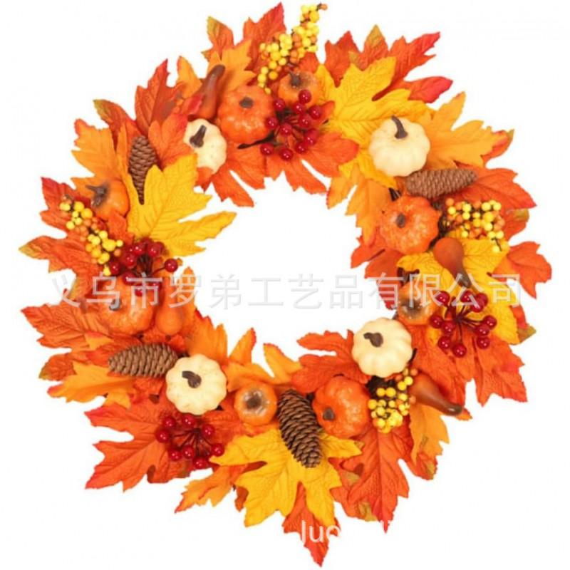 Harvest Wreath With Pumpkins Berries Vine Circle Halloween Thanksgiving Door Decor