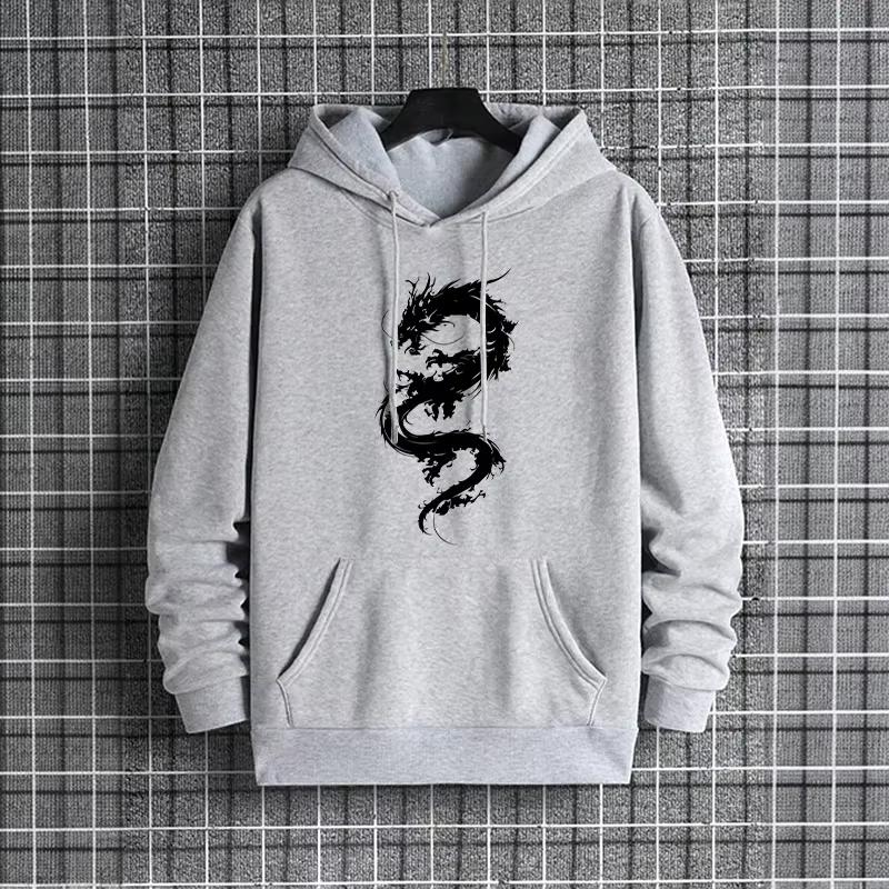 Chinese Dragon Print Mens Hooded Sweatshirt Urban Street Style Hip Hop Fashion Hoodies Male Casual Cool Outerwear Autumn Winter