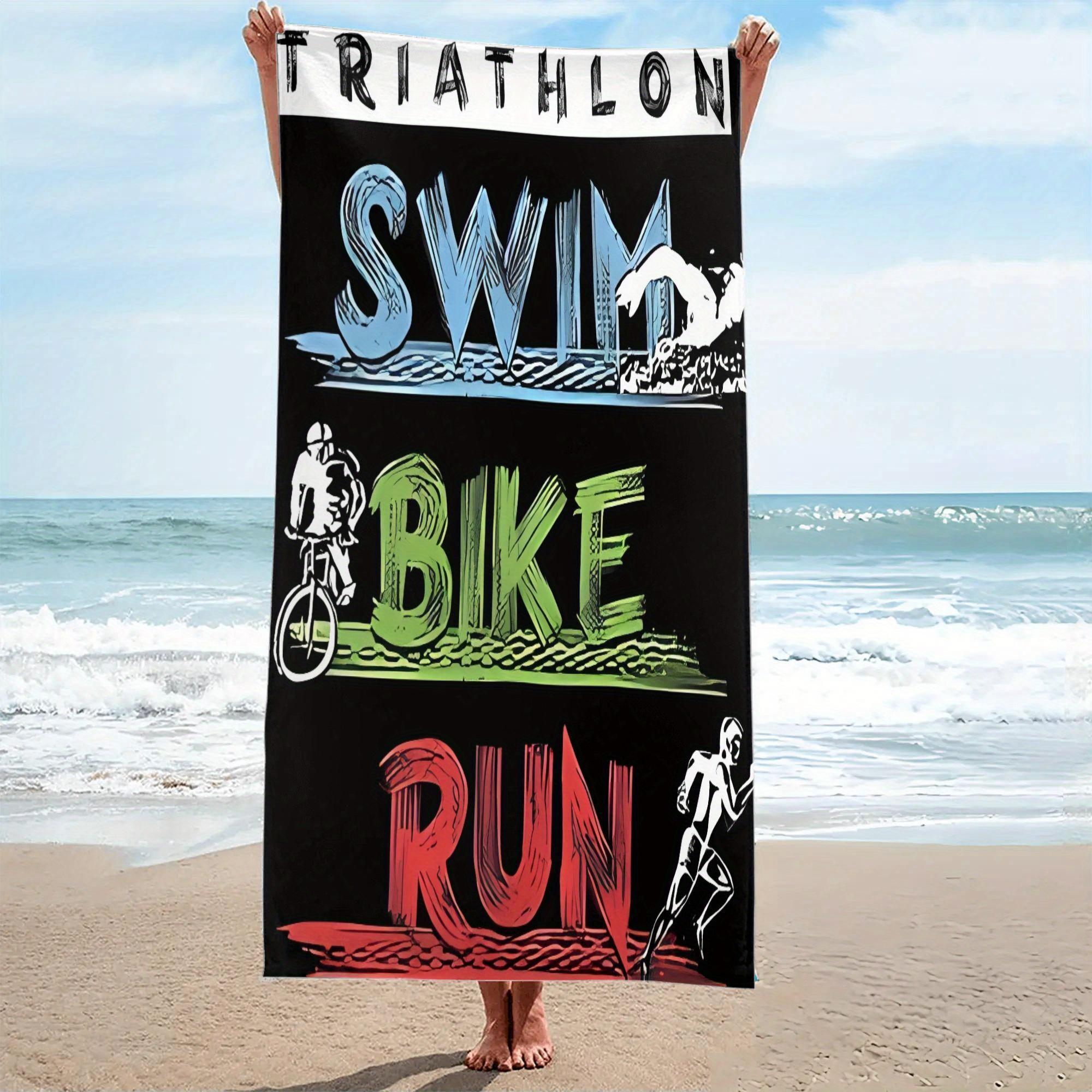 

Triathlete 5 Beach Towel, Swim Bike Run Design Quick Dry Absorbent Soft Microfiber for Seaside Camping Travel Modern Portable W40*H60(CM)